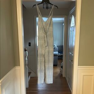 Striped White Jumpsuit- BRAND NEW from Hem & Thread size Medium with Pockets!